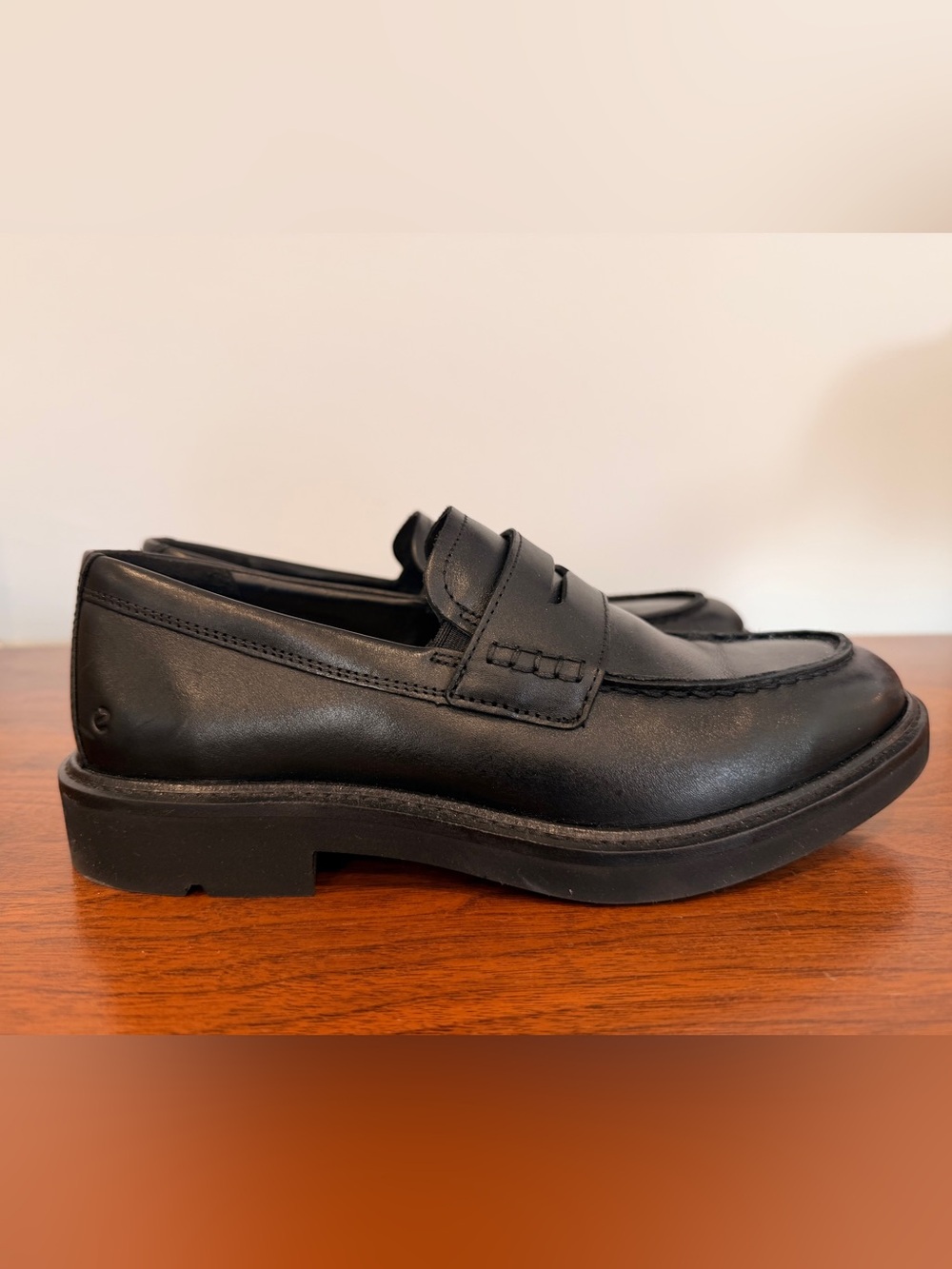 Ecco Black Leather Penny Loafers for Men